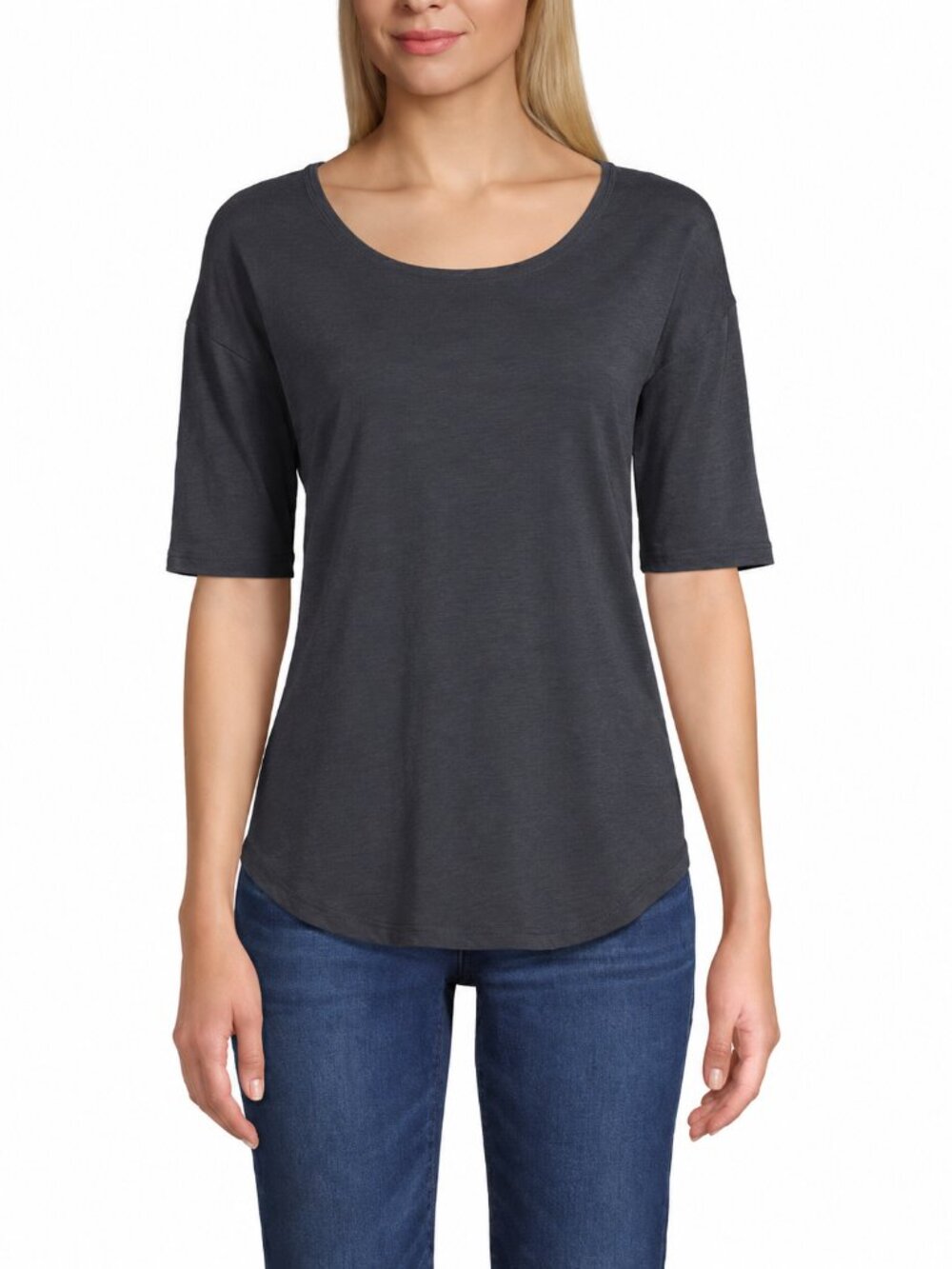 2/$30 Lands' End Supima Micro Modal Elbow Sleeve Balletneck Curved Top #A4999